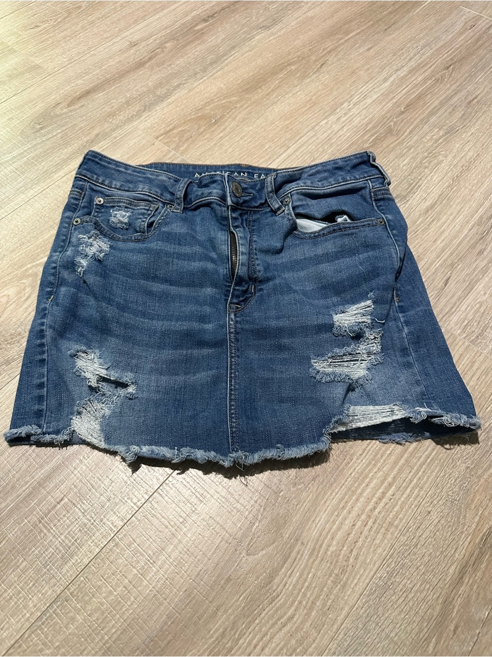 Denim Distressed Mini Skirt - Blue American Eagle